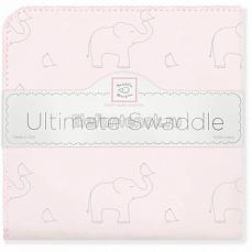 SwaddleDesigns Фланелевая пеленка для новорожденного Слоники с птичками розовая