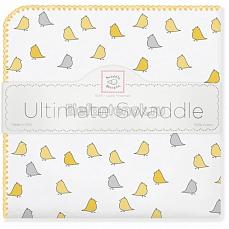 SwaddleDesigns Фланелевая пеленка для новорожденного Птички - желтые