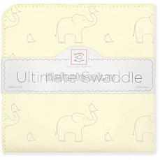 SwaddleDesigns Фланелевая пеленка для новорожденного Слоники с птичками желтая