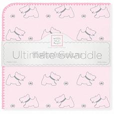 SwaddleDesigns Фланелевая пеленка для новорожденного Ultimate Gray Doggie Pink