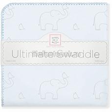 SwaddleDesigns Фланелевая пеленка для новорожденного Слоники с птичками голубая