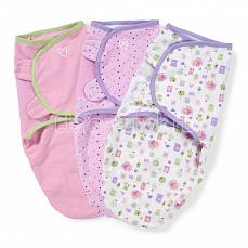 Summer Infant SwaddleMe Конверт для пеленания на липучке (3 шт.) размер S/M, розовый с совами
