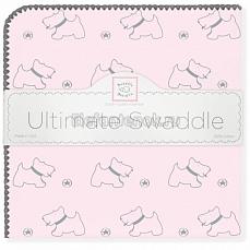 SwaddleDesigns Фланелевая пеленка для новорожденного Ultimate Gray Doggie Pstl Pink