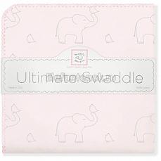 SwaddleDesigns Фланелевая пеленка для новорожденного Слоники с птичками розовая