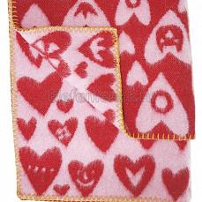 Klippan Одеяло-плед из эко-шерсти 65х90 сердечки красный/ розовый