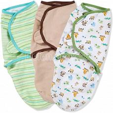 Summer Infant SwaddleMe Конверт для пеленания на липучке (3 шт.) зверята/полоски S/M